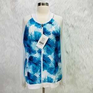 Fabletics NWT Womens Jacket 2X Atlanta Full Zip Blue Floral Lightweight Colorful